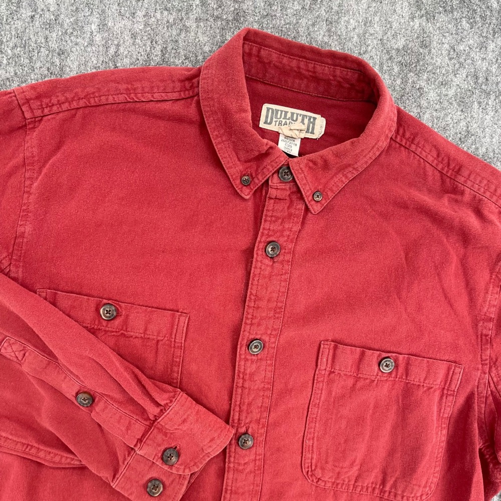 Duluth Trading Co Shirt Mens L Tall Red Long Sleeve Button Down Relaxed Fit